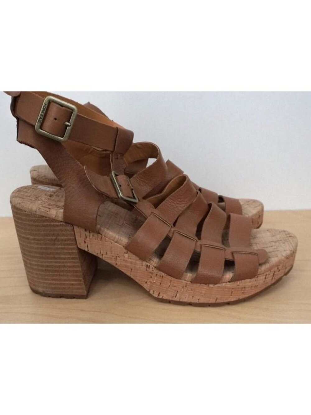 Kork-Ease Macey Brown Leather Woven Platform Block Heel Sandals Women's Size 10